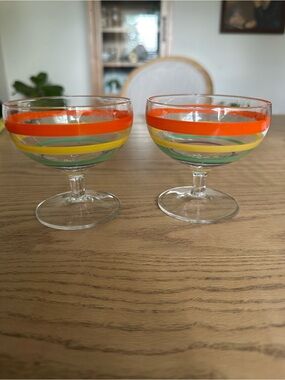 Set of 2 Libby Mambo Fiesta Striped Champagne Sherbet Glasses